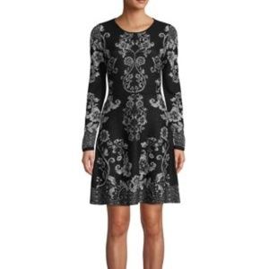 Jacquard Long-Sleeve Sweater Dress Black and Gold